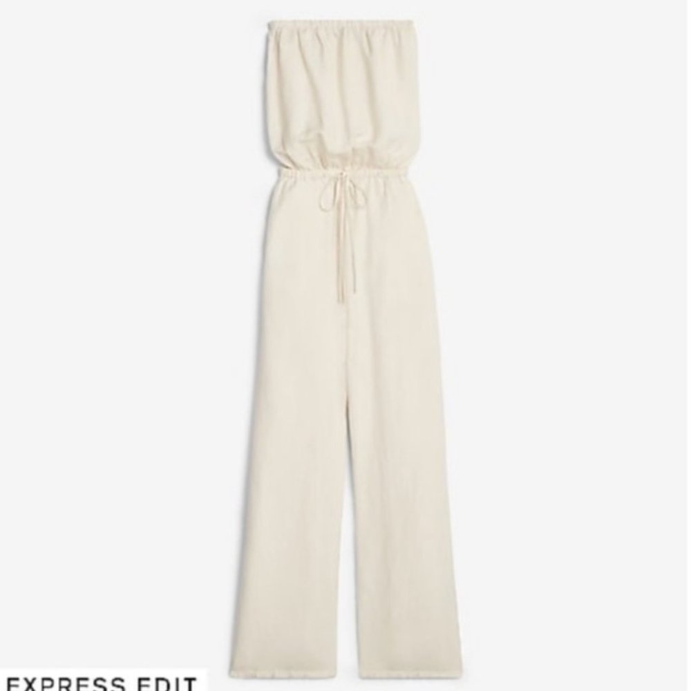 Express NEW STRAPLESS LINEN-BEND CULOTTE JUMPSUIT